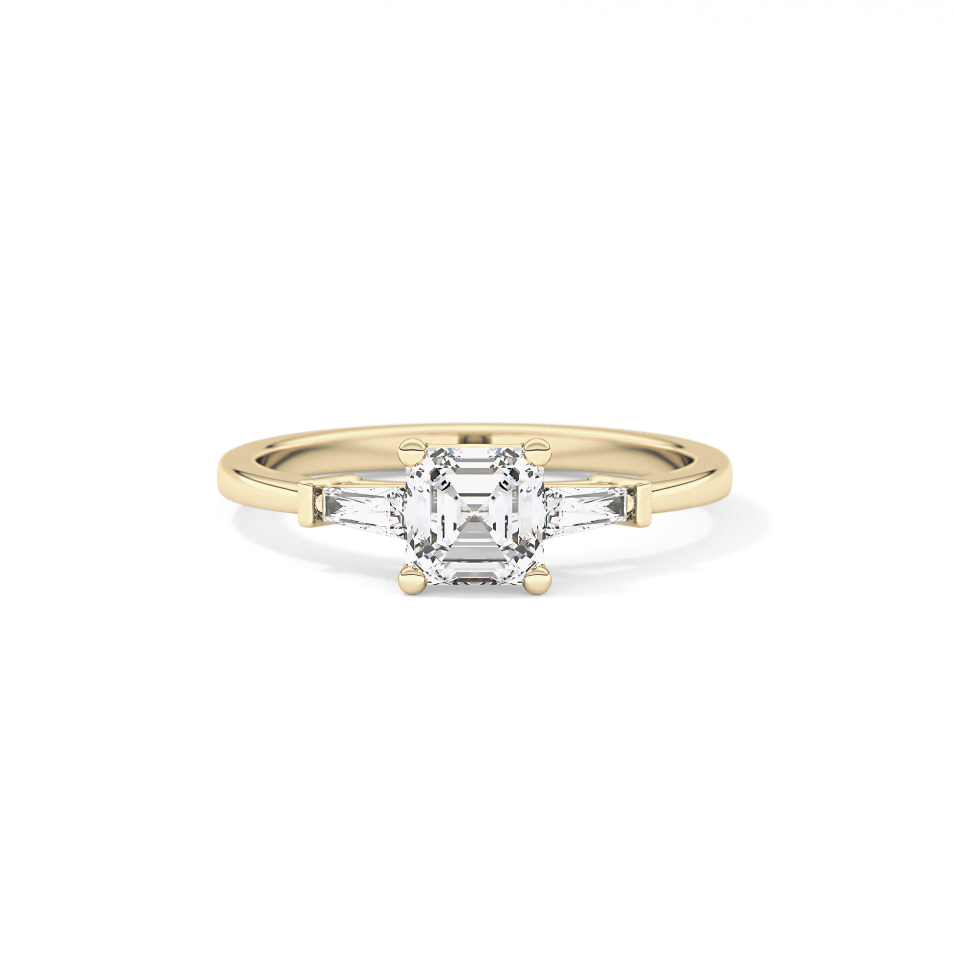 Asscher Cut 0.65 Carat Moissanite Ring – Three Stones Setting in Gold 7