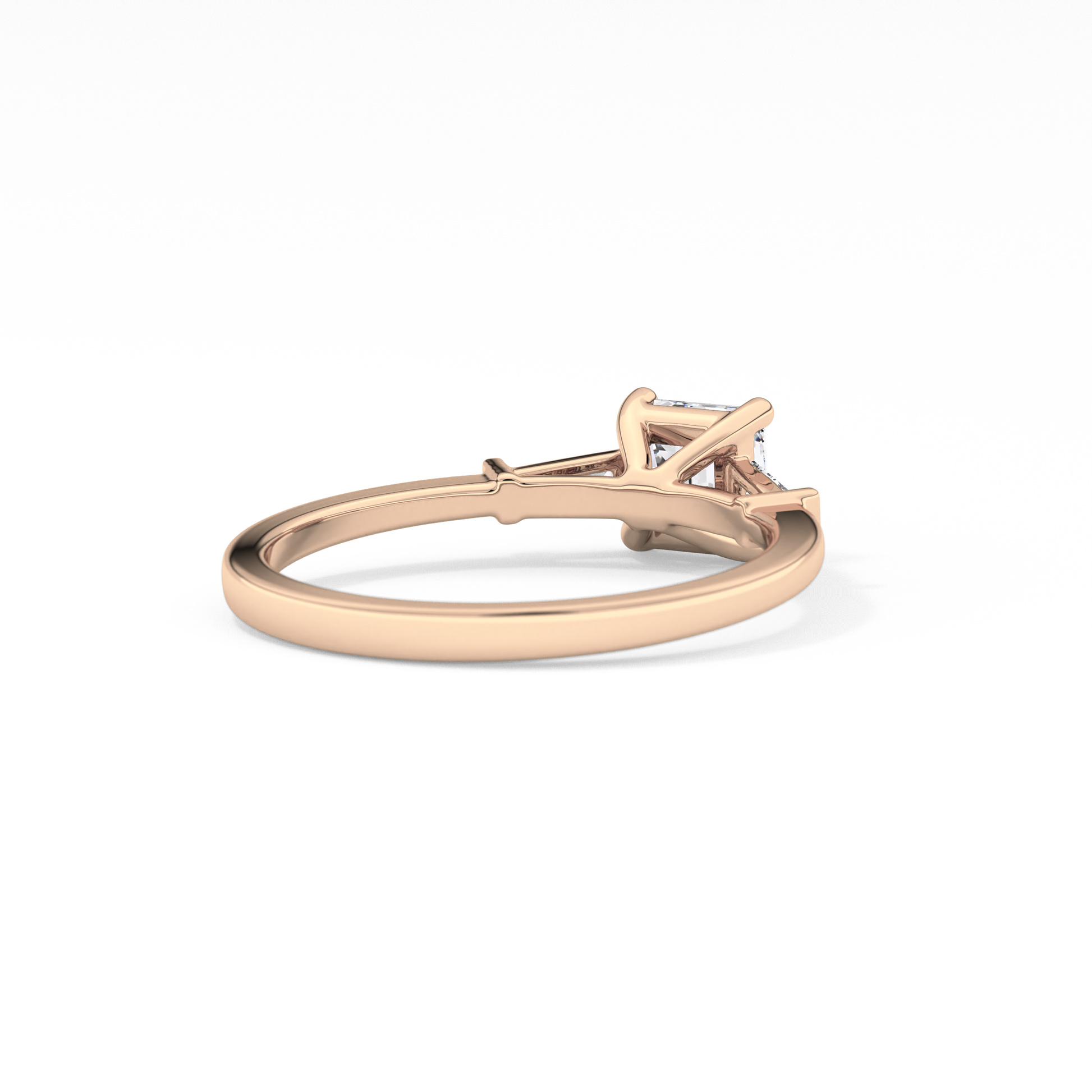 Asscher Cut 0.65 Carat Moissanite Ring – Three Stones Setting in Gold 14