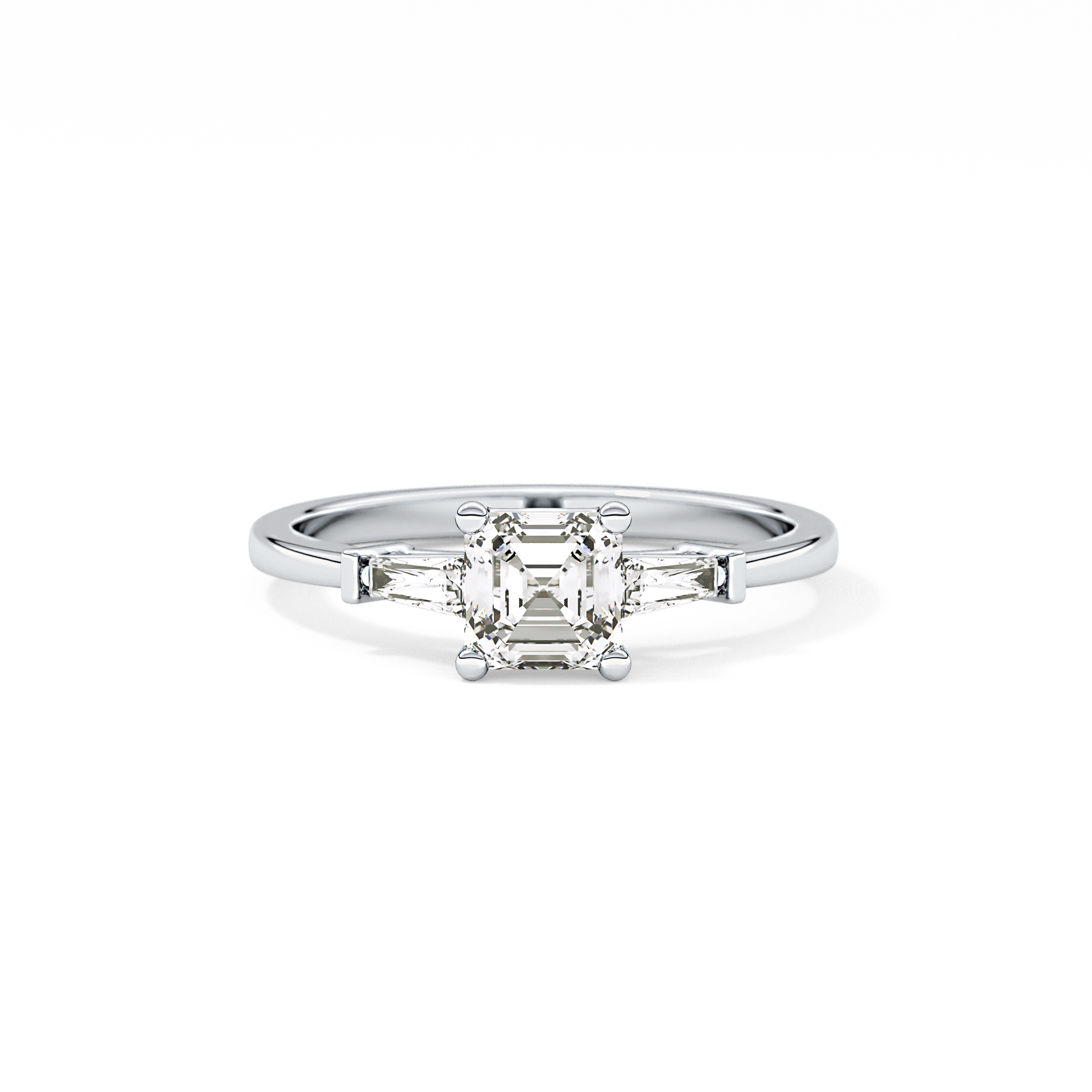 Asscher Cut 0.65 Carat Moissanite Ring – Three Stones Setting in Gold 1