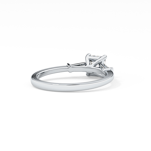 Asscher Cut 0.65 Carat Moissanite Ring – Three Stones Setting in Gold 2
