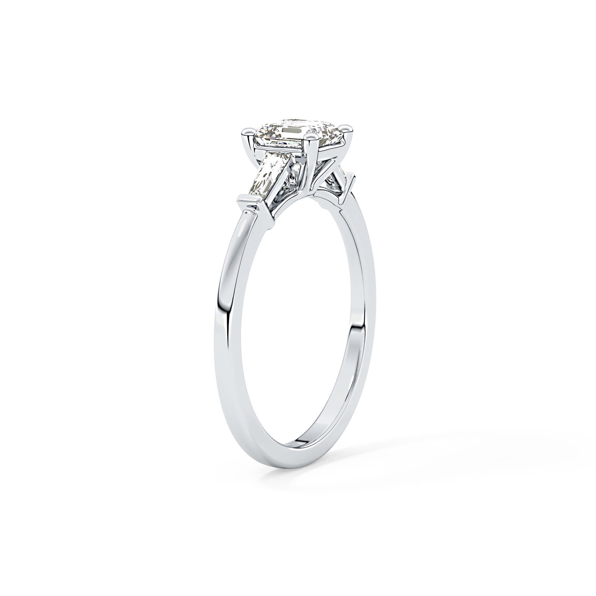 Asscher Cut 0.65 Carat Moissanite Ring – Three Stones Setting in Gold 5