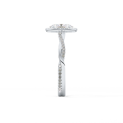 Oval Cut 0.83 Carat Moissanite Ring – Twisted Shank, Halo and Pave Setting in Gold