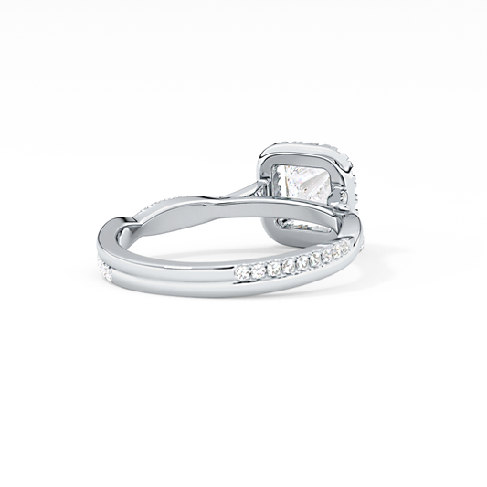 Princess Cut 0.78 Carat Moissanite Ring – Twisted Shank, Halo and Pave Setting in Gold