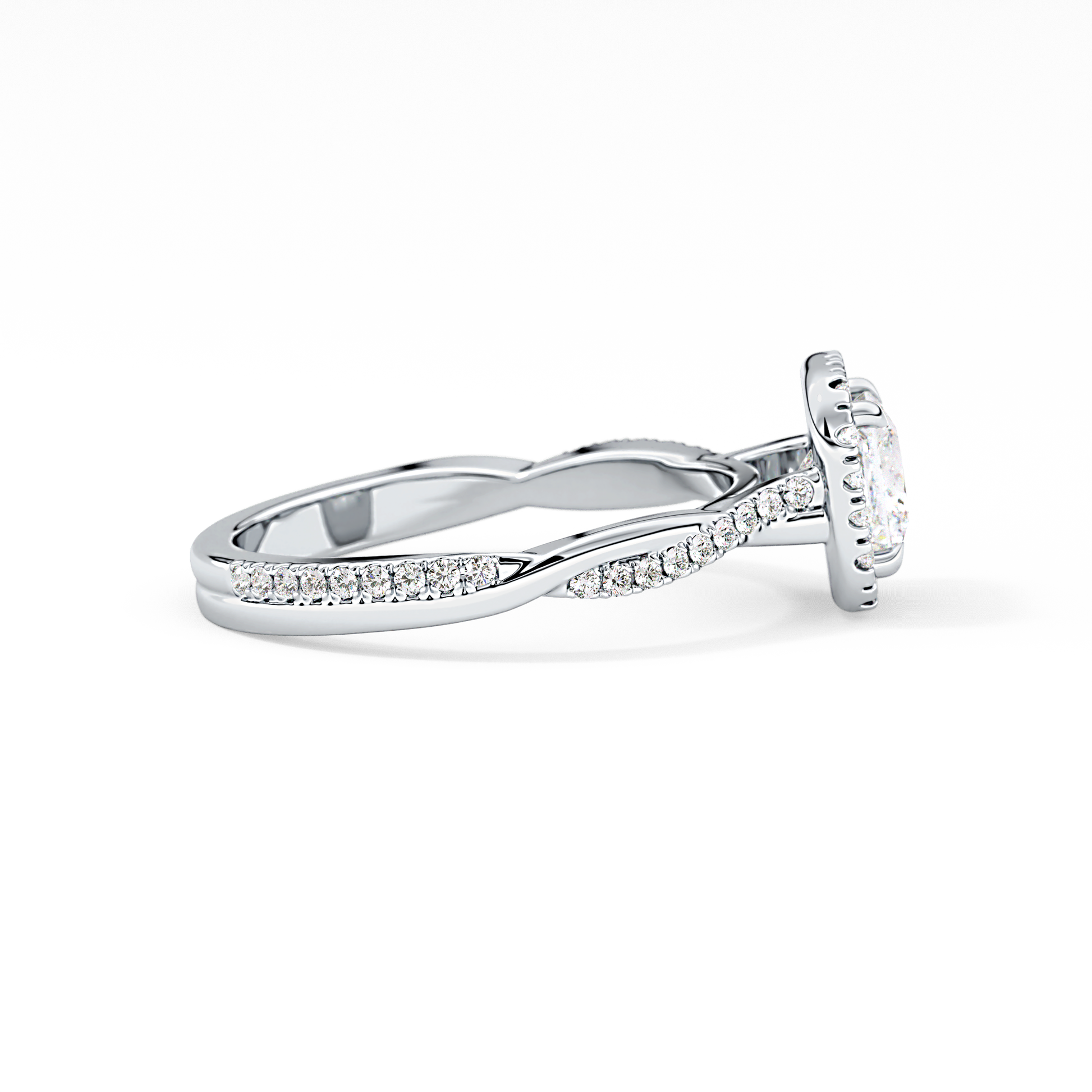 Princess Cut 0.78 Carat Moissanite Ring – Twisted Shank, Halo and Pave Setting in Gold