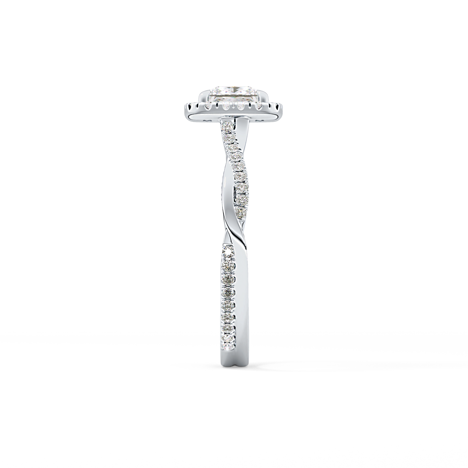 Princess Cut 0.78 Carat Moissanite Ring – Twisted Shank, Halo and Pave Setting in Gold