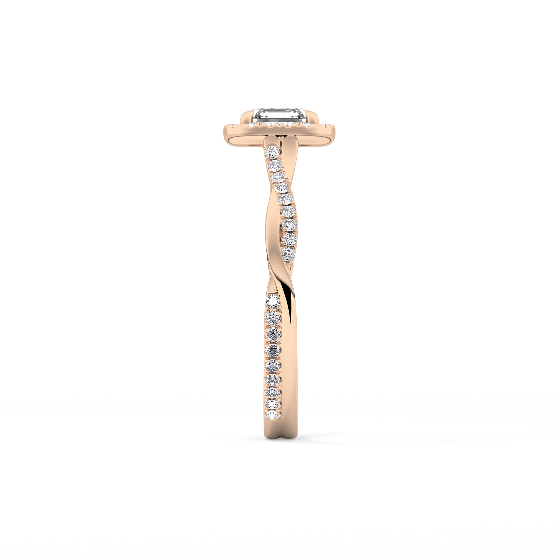 Asscher Cut 0.65 Carat Moissanite Ring – Twisted Shank, Halo and Pave Setting in Gold 16