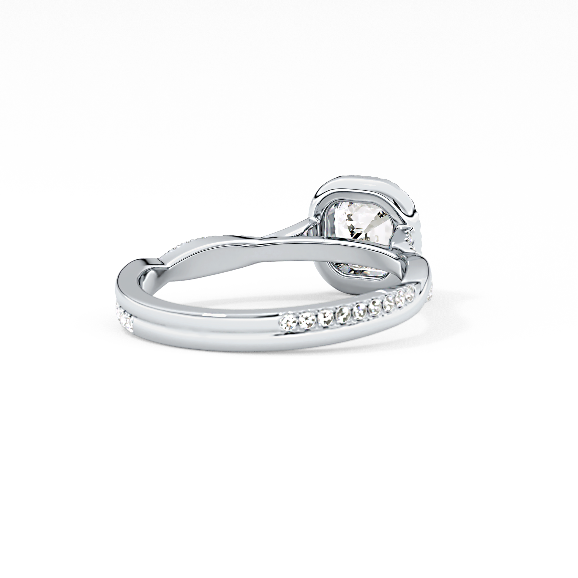 Asscher Cut 0.65 Carat Moissanite Ring – Twisted Shank, Halo and Pave Setting in Gold 2