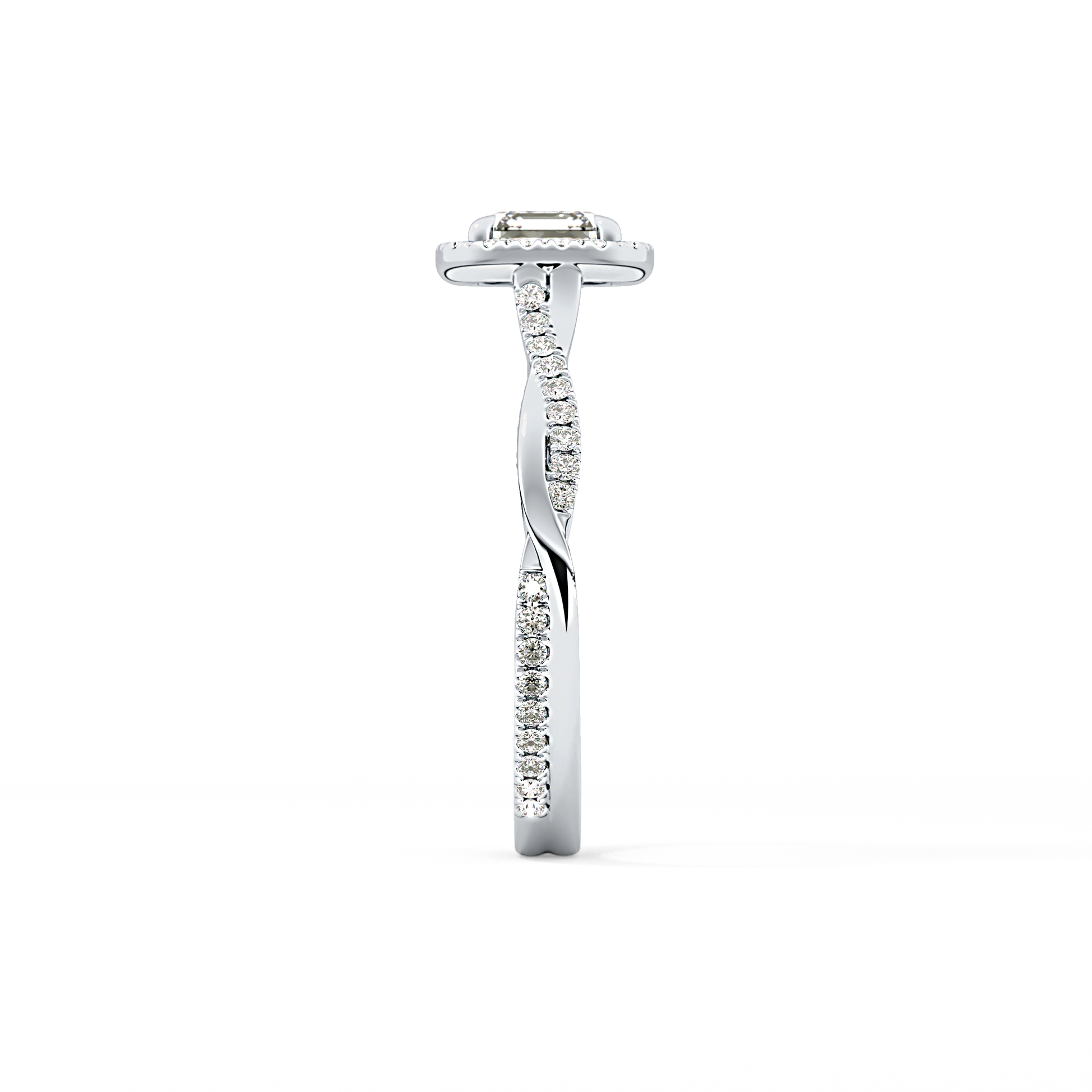 Asscher Cut 0.65 Carat Moissanite Ring – Twisted Shank, Halo and Pave Setting in Gold 6