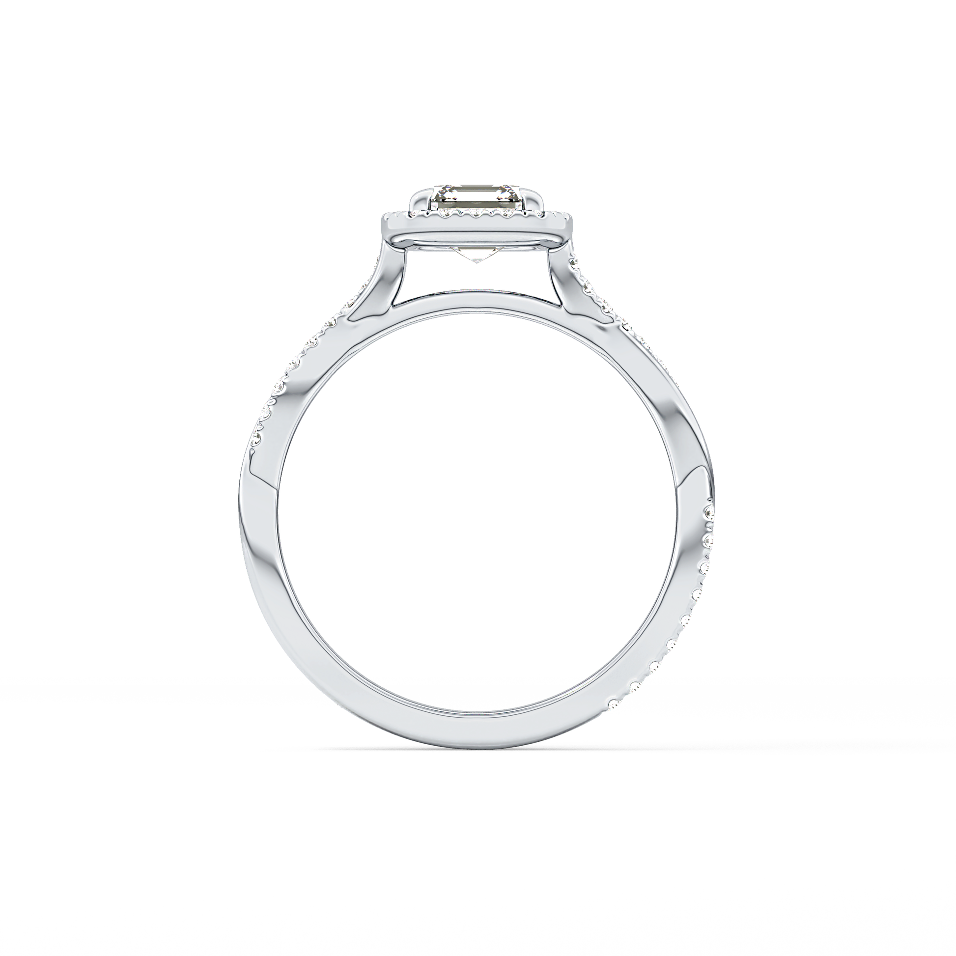 Asscher Cut 0.65 Carat Moissanite Ring – Twisted Shank, Halo and Pave Setting in Gold 4