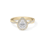 Pear Cut 0.81 Carat Moissanite Ring – Twisted Shank, Halo and Pave Setting in Gold