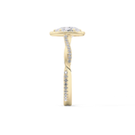 Pear Cut 0.81 Carat Moissanite Ring – Twisted Shank, Halo and Pave Setting in Gold