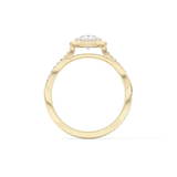 Pear Cut 0.81 Carat Moissanite Ring – Twisted Shank, Halo and Pave Setting in Gold