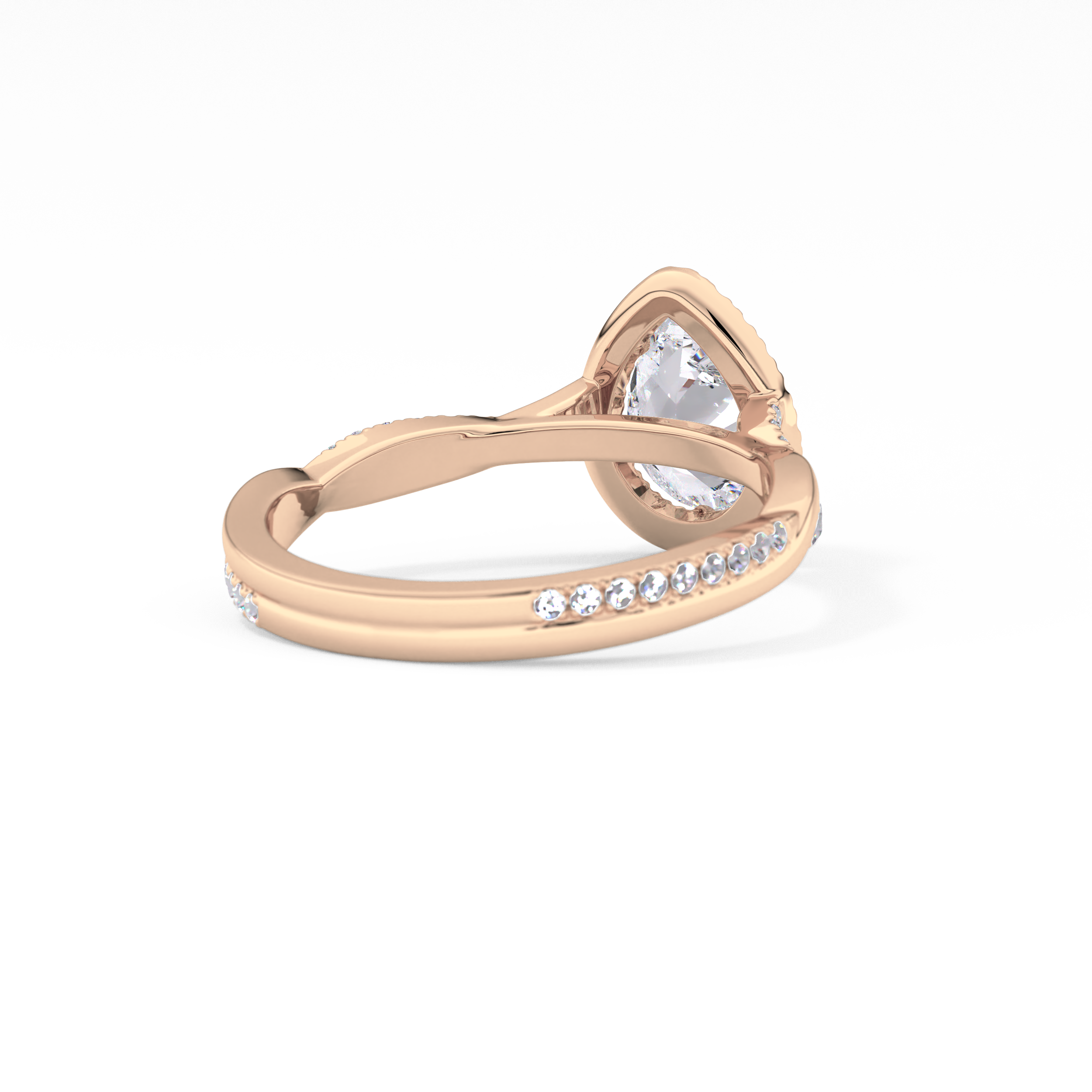 Pear Cut 0.81 Carat Moissanite Ring – Twisted Shank, Halo and Pave Setting in Gold