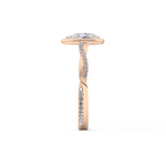 Pear Cut 0.81 Carat Moissanite Ring – Twisted Shank, Halo and Pave Setting in Gold