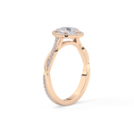 Pear Cut 0.81 Carat Moissanite Ring – Twisted Shank, Halo and Pave Setting in Gold