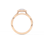 Pear Cut 0.81 Carat Moissanite Ring – Twisted Shank, Halo and Pave Setting in Gold