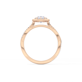 Pear Cut 0.81 Carat Moissanite Ring – Twisted Shank, Halo and Pave Setting in Gold