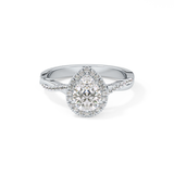Pear Cut 0.81 Carat Moissanite Ring – Twisted Shank, Halo and Pave Setting in Gold