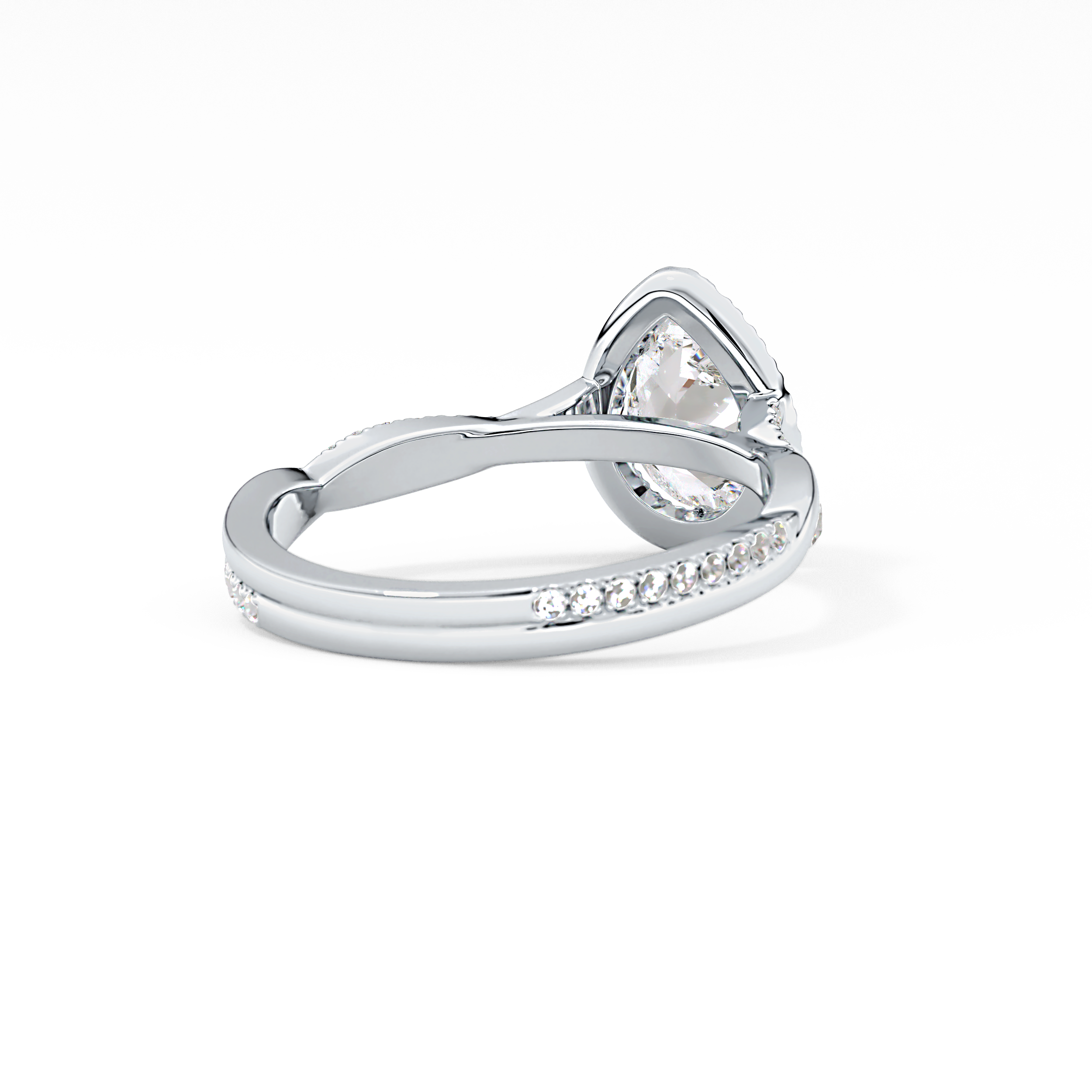 Pear Cut 0.81 Carat Moissanite Ring – Twisted Shank, Halo and Pave Setting in Gold