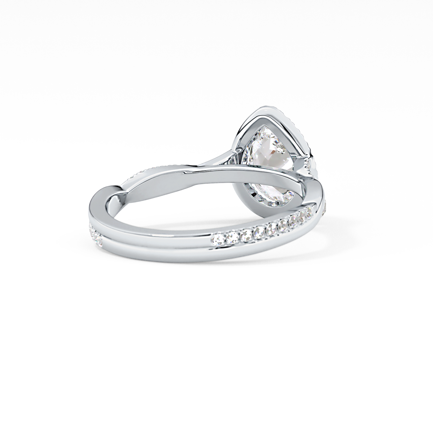 Pear Cut 0.81 Carat Moissanite Ring – Twisted Shank, Halo and Pave Setting in Gold