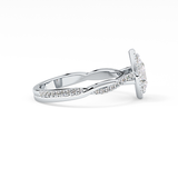 Pear Cut 0.81 Carat Moissanite Ring – Twisted Shank, Halo and Pave Setting in Gold
