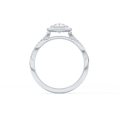 Pear Cut 0.81 Carat Moissanite Ring – Twisted Shank, Halo and Pave Setting in Gold