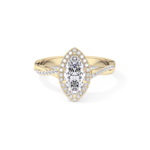 Marquise Cut 0.86 Carat Moissanite Ring – Twisted Shank, Halo and Pave Setting in Gold