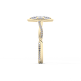 Marquise Cut 0.86 Carat Moissanite Ring – Twisted Shank, Halo and Pave Setting in Gold