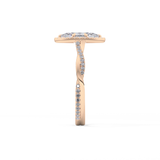 Marquise Cut 0.86 Carat Moissanite Ring – Twisted Shank, Halo and Pave Setting in Gold