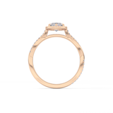 Marquise Cut 0.86 Carat Moissanite Ring – Twisted Shank, Halo and Pave Setting in Gold