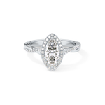 Marquise Cut 0.86 Carat Moissanite Ring – Twisted Shank, Halo and Pave Setting in Gold