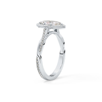 Marquise Cut 0.86 Carat Moissanite Ring – Twisted Shank, Halo and Pave Setting in Gold