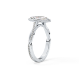 Marquise Cut 0.86 Carat Moissanite Ring – Twisted Shank, Halo and Pave Setting in Gold