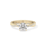 Round Cut 1.03 Carat Moissanite Ring – Criss Cross Pave Setting in Gold