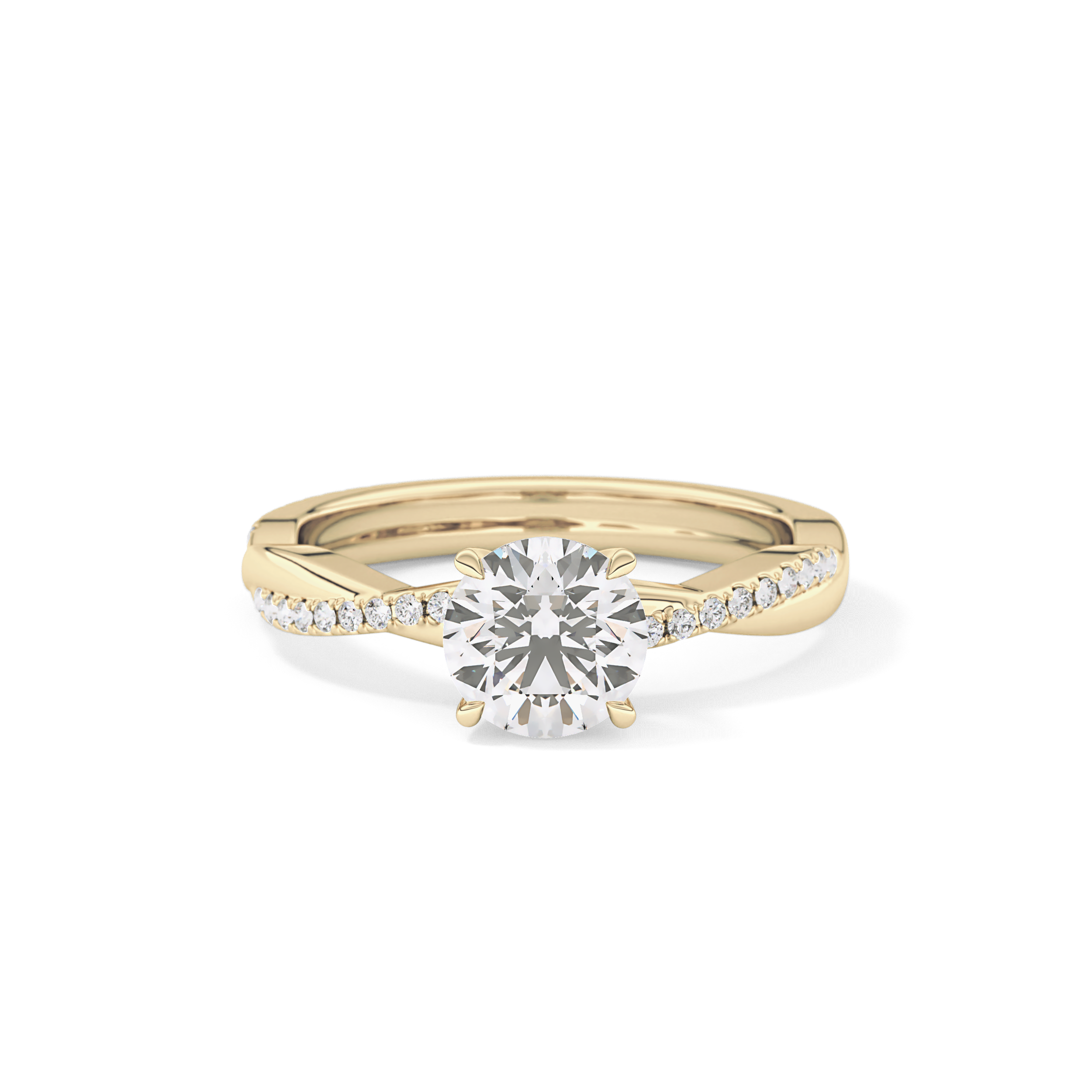 Round Cut 1.03 Carat Moissanite Ring – Criss Cross Pave Setting in Gold