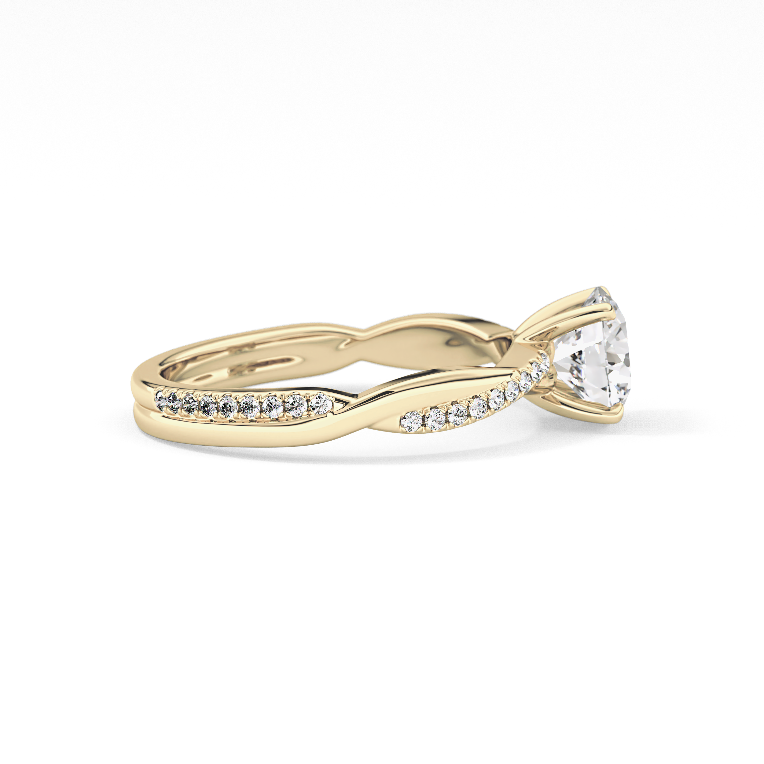 Round Cut 1.03 Carat Moissanite Ring – Criss Cross Pave Setting in Gold