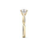 Round Cut 1.03 Carat Moissanite Ring – Criss Cross Pave Setting in Gold