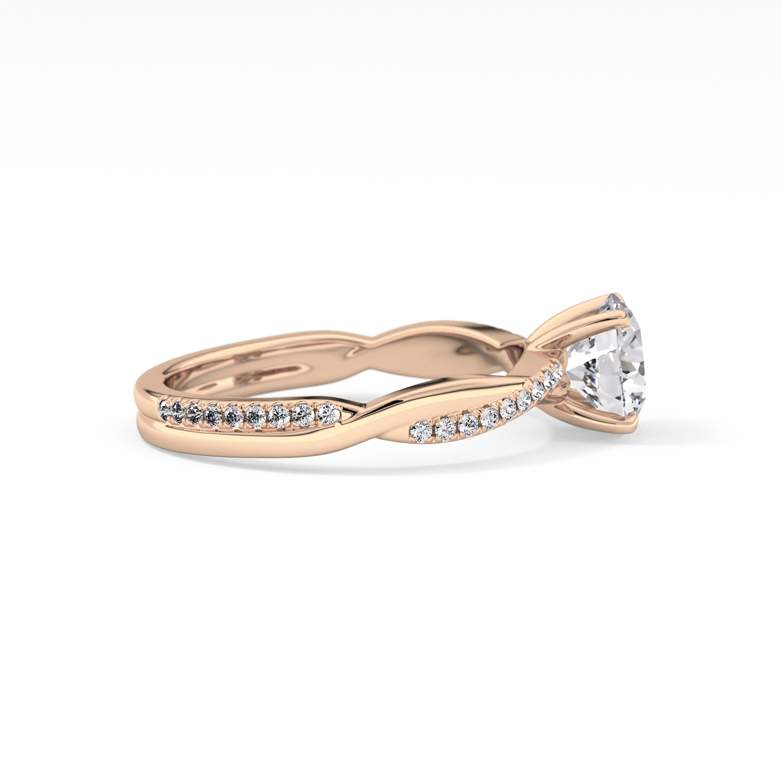 Round Cut 1.03 Carat Moissanite Ring – Criss Cross Pave Setting in Gold