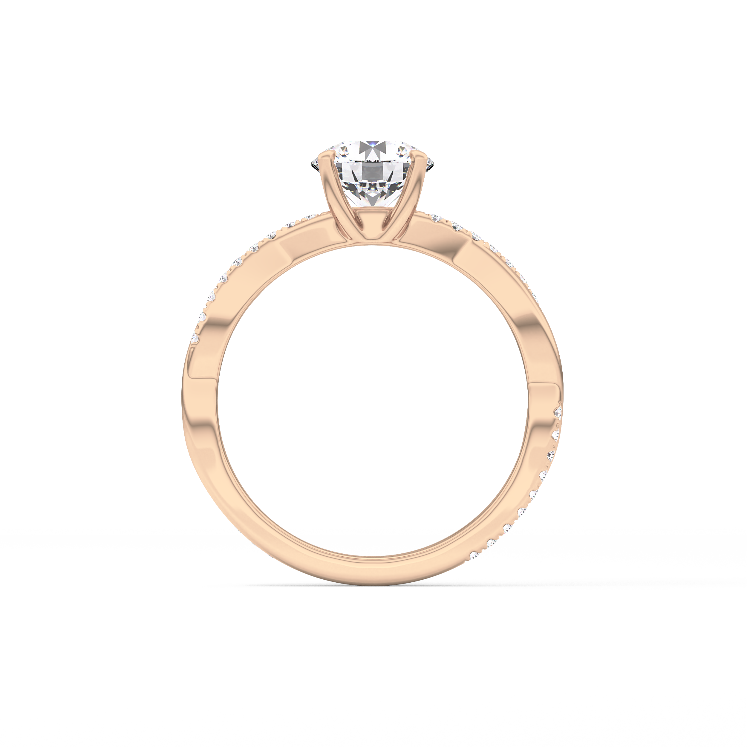 Round Cut 1.03 Carat Moissanite Ring – Criss Cross Pave Setting in Gold