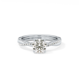 Round Cut 1.03 Carat Moissanite Ring – Criss Cross Pave Setting in Gold