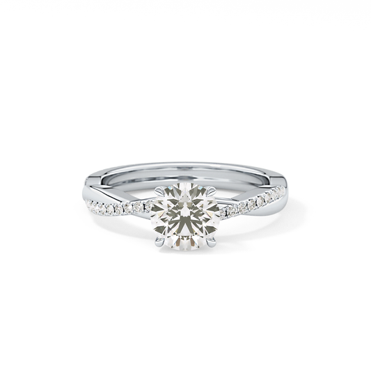 Round Cut 1.03 Carat Moissanite Ring – Criss Cross Pave Setting in Gold