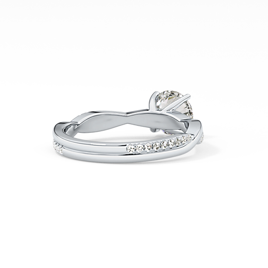 Round Cut 1.03 Carat Moissanite Ring – Criss Cross Pave Setting in Gold