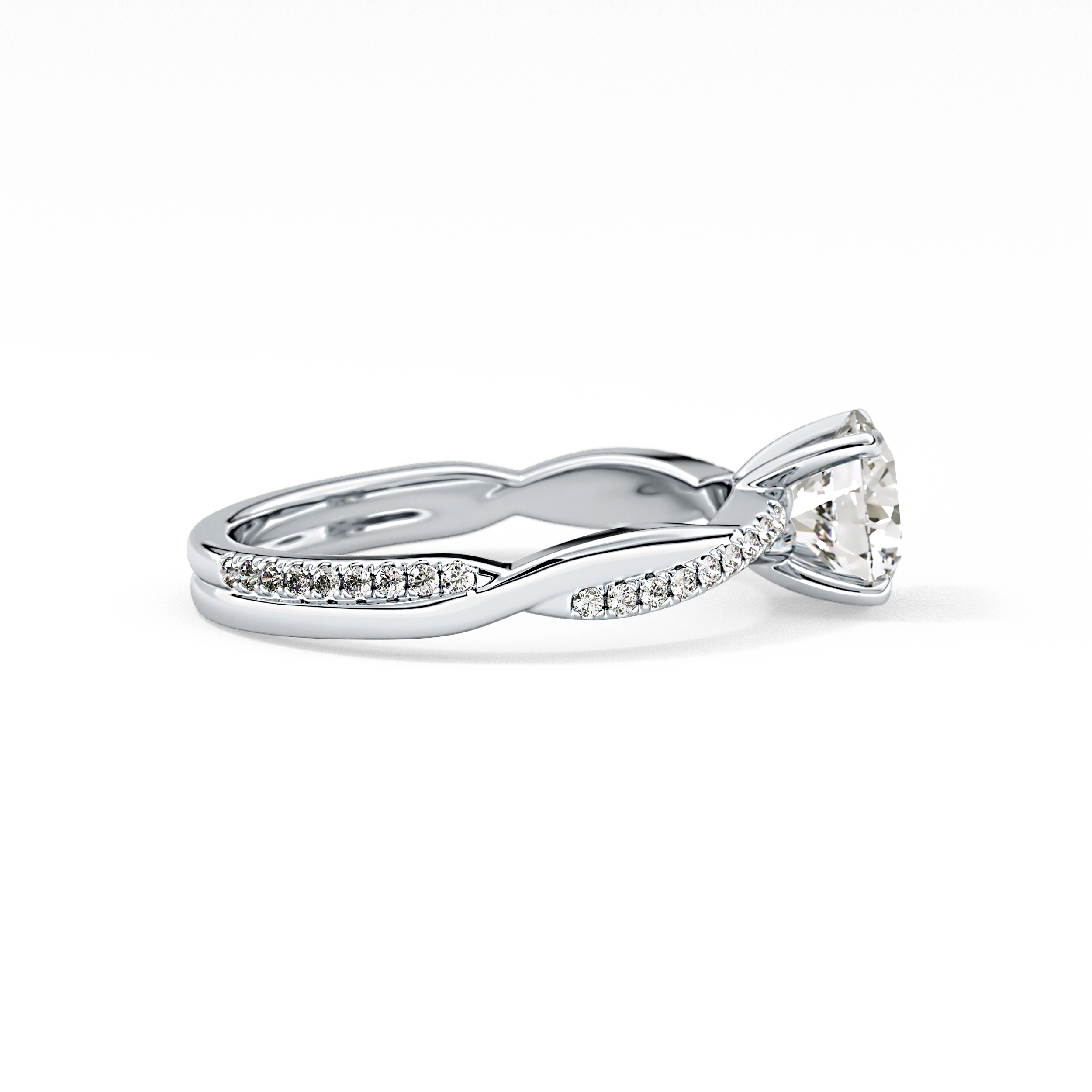 Round Cut 1.03 Carat Moissanite Ring – Criss Cross Pave Setting in Gold