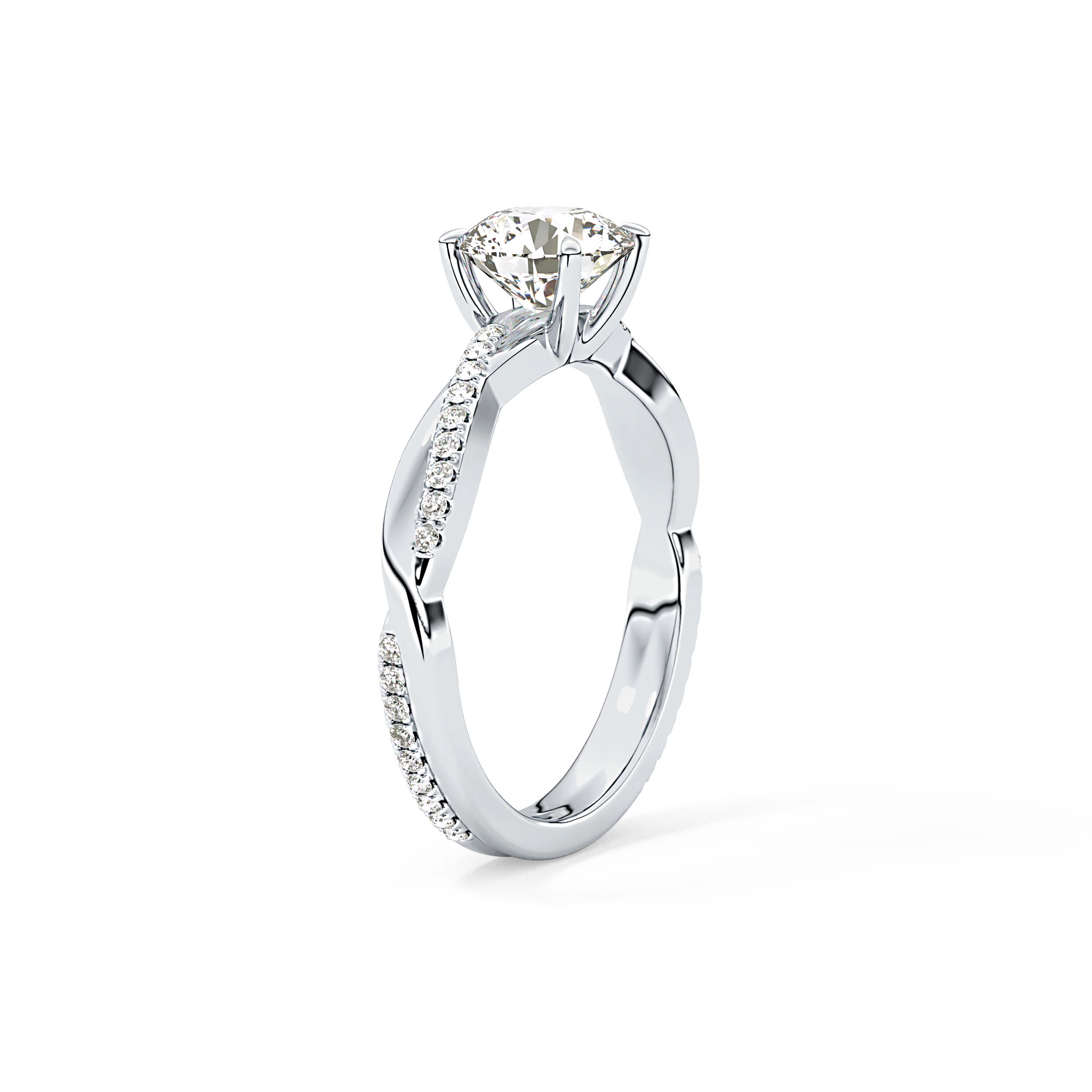 Round Cut 1.03 Carat Moissanite Ring – Criss Cross Pave Setting in Gold