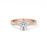 Oval Cut 0.83 Carat Moissanite Ring – Criss Cross Pave Setting in Gold