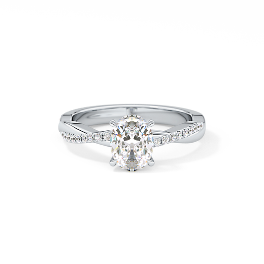 Oval Cut 0.83 Carat Moissanite Ring – Criss Cross Pave Setting in Gold