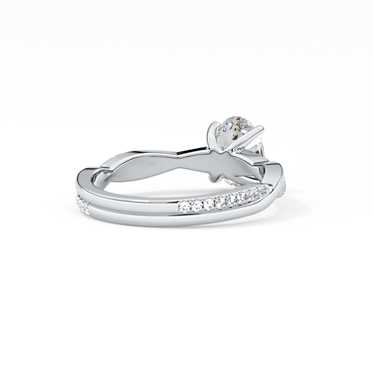 Oval Cut 0.83 Carat Moissanite Ring – Criss Cross Pave Setting in Gold