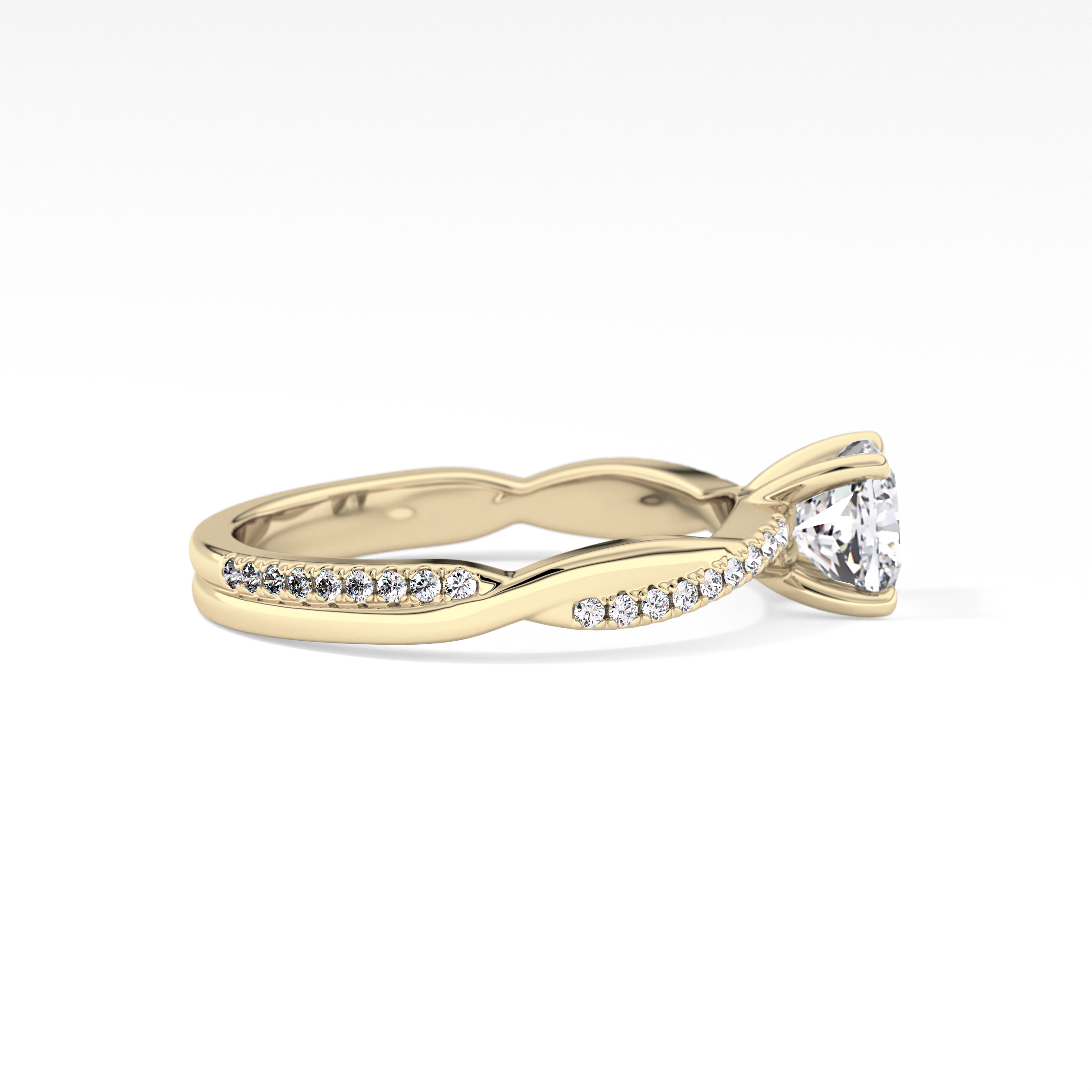 Cushion Cut 0.86 Carat Moissanite Ring – Criss Cross Pave Setting in Gold