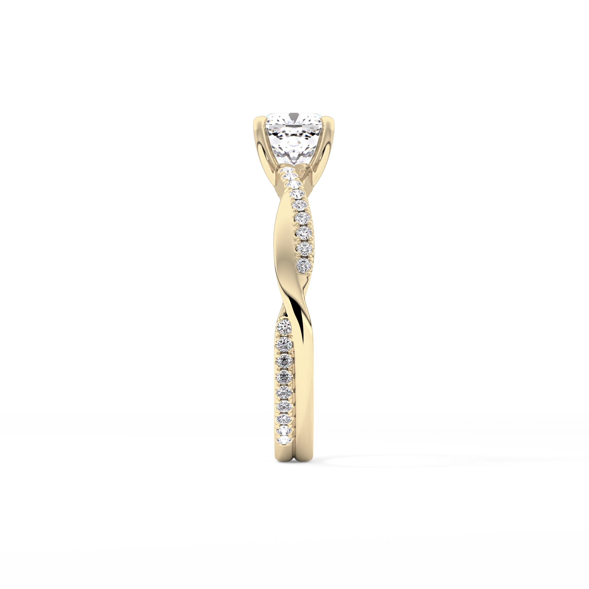 Cushion Cut 0.86 Carat Moissanite Ring – Criss Cross Pave Setting in Gold