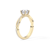 Cushion Cut 0.86 Carat Moissanite Ring – Criss Cross Pave Setting in Gold